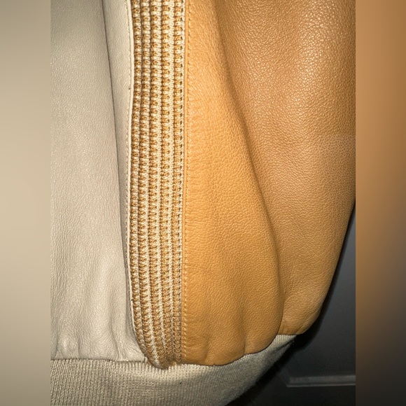 Maxini 80's Kurt Cobain Leather Striped Mens Sweater Size Lg MCM Grandpa Core - Picture 7 of 16